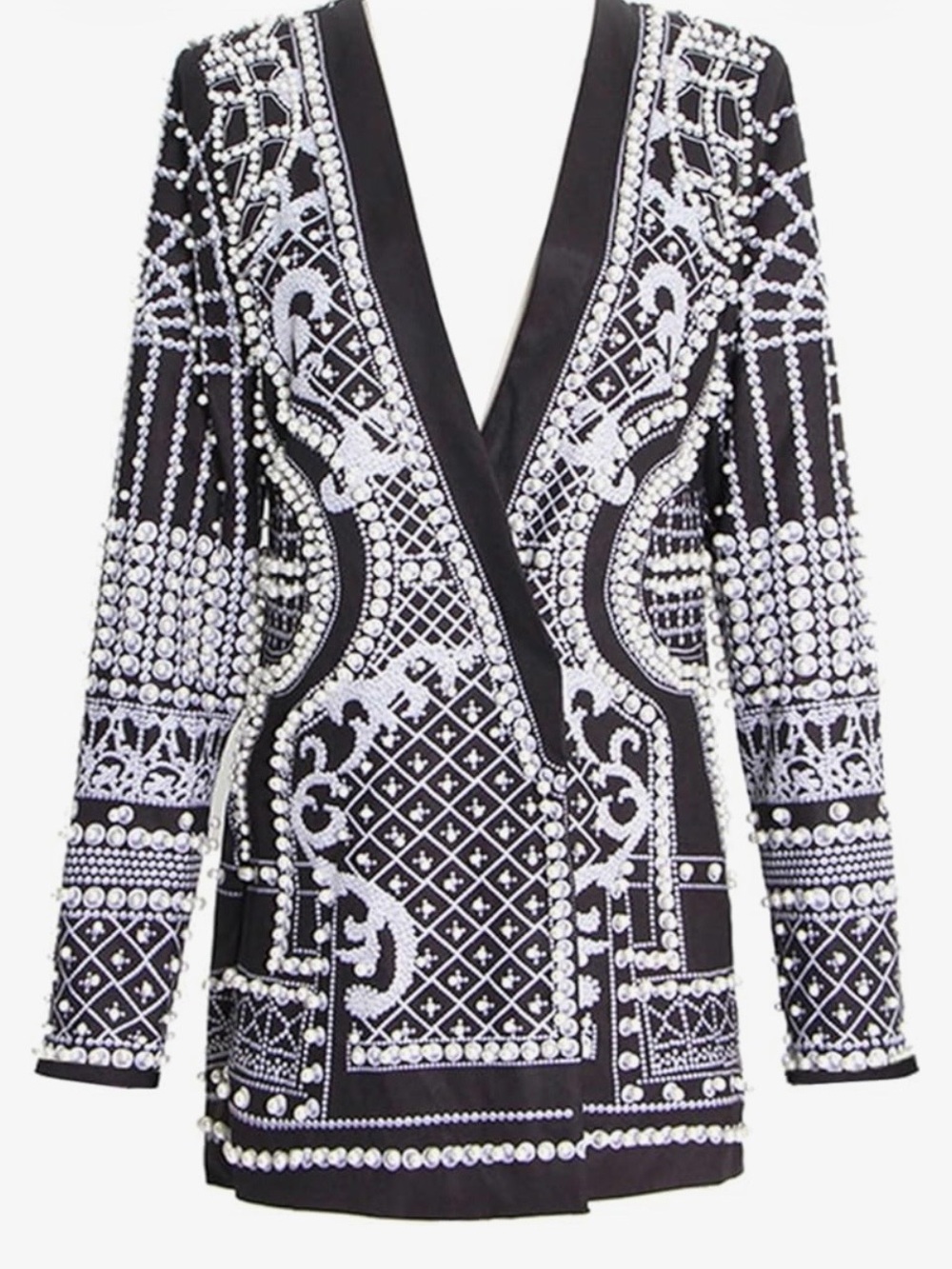 #719 Elegant Pearl Beaded Black & White Beaded Blazer/Dress. Like New - Picture 5 of 16